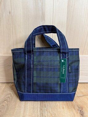 L.L. Bean Small NYLON Zip-Top Boat And Tote Bag Plaid Print Blue/Green Canvas